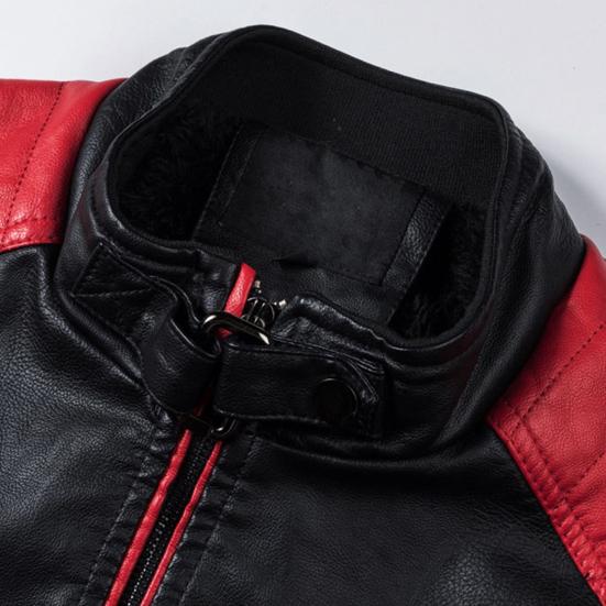 Men Coat Contrast Colors Stand Collar Motor Slim Vintage Classic Faux Leather Jacket for Biker