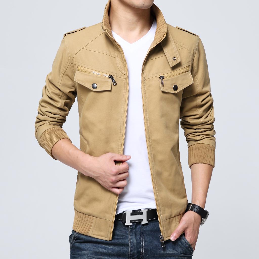 Повседневная куртка мужская осенне-зимняя мужская корейская версия приталенная модная куртка с воротником-стойкой из вымытого чистого хлопка мужская куртка одежда