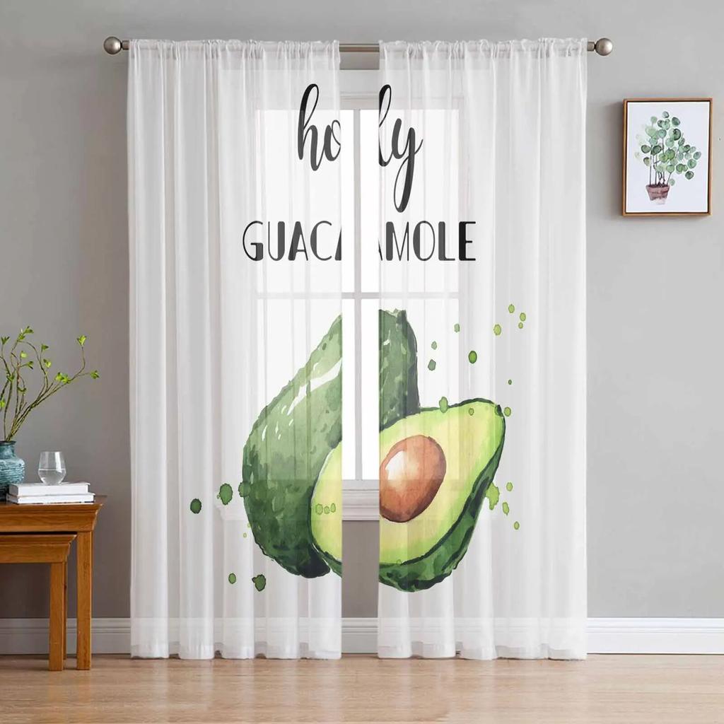 Fruit Avocado Watercolor Sheer Curtains For Living Room Kitchen Window Curtains Bedroom Tulle Voile Curtains
