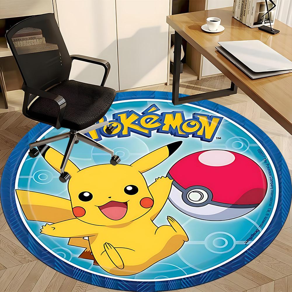 1pc Pokemon Pikachu Office Round Area Rug, Indoor Mat Suitable For Office,Bedroom Living Room Home Decor, Room Deco a0926040