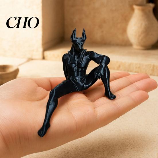Egyptian Underworld Patron Saint Decor 3D Printed Anubis Statue, Mythology Collectible Home Decor, High Detail Dark Glossy Black Model Jackal