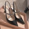 Fashion Pointy Rhinester Nude Sandals For Women 2025 Summer Fine Heel Patent Leather French Fairy Style High Heel Single Shoes