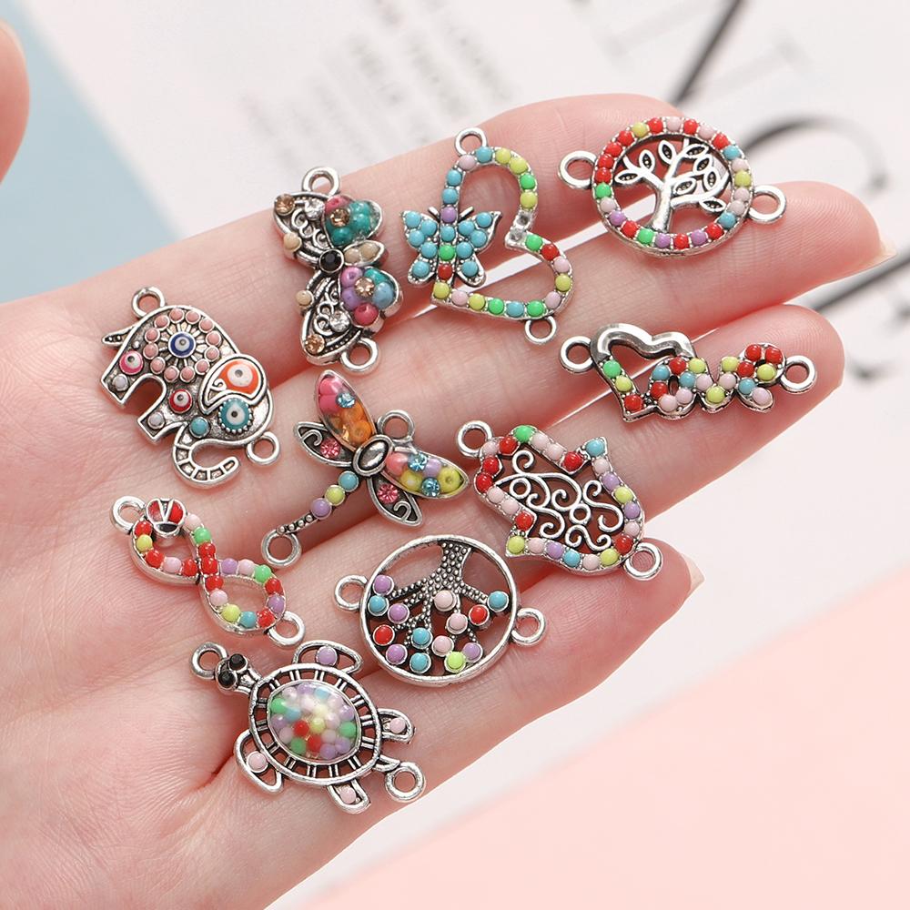 4Pcs Alloy Retro Colored Zircon Drop Oil Pendant Elephant Turtle Pendants For DIY Jewelry Charm Bracelet Handicrafts Accessories