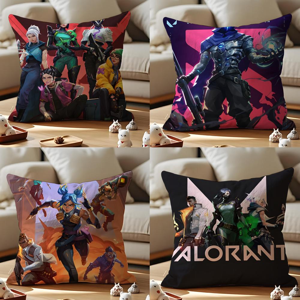 Game Valorant Cushion Cover Anti-Dustmite Pillowcase Invisible Zipper Silky Short Plush Sofa Cushion Cover