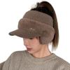 Women Autumn Winter Knitting Baseball Hat Letter Design Earflap Plush Warm Hat Outdoor Sport Windproof Ponytail Hat
