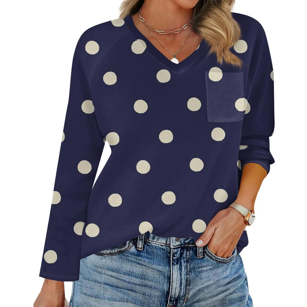 Женская футболка реглан с длинным рукавом, V-образным вырезом, вставками однотонного цвета, повседневный топ-пуловер, V-образный вырез, карман, базовая рубашка