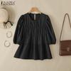 ZANZEA Женская повседневная однотонная свободная блузка с круглым вырезом и коротким рукавом