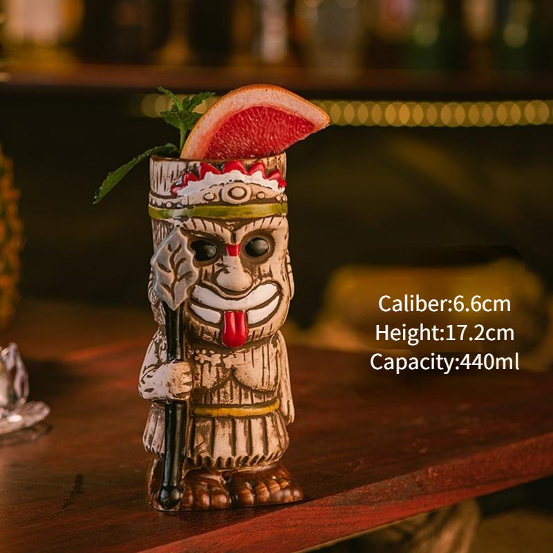 Creative Hawaiian Style Brown Tiki Mug Ceramic Cocktail Cup Drinkware For Party