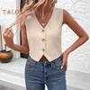 Women's Sleeveless Vest Top V Neck Button Down Crop Tank Top Summer Going Out Waistcoat Casual Business Shirt