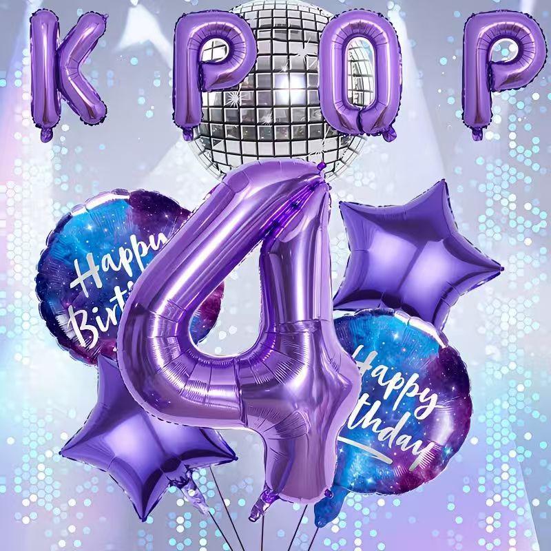10 шт./набор Фиолетовые Воздушные Шары на День Рождения в Тематике K-Pop Музыки Украшение Цифры 0-9 Дни Рождения Фотозоны Идеальный Подарок для Соцсетей