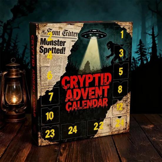 2025 Cryptid Advent Calendar 24 Days Paranormal Countdown Christmas Decoration with 24 Collectible 2D/3D Mythical Creature Ornaments