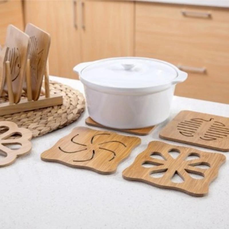 Подставка под стакан 1шт теплоизоляция Противоскользящий коврик Утолщенный коврик для полой кастрюли Коврик для тарелок Кухонный бамбук