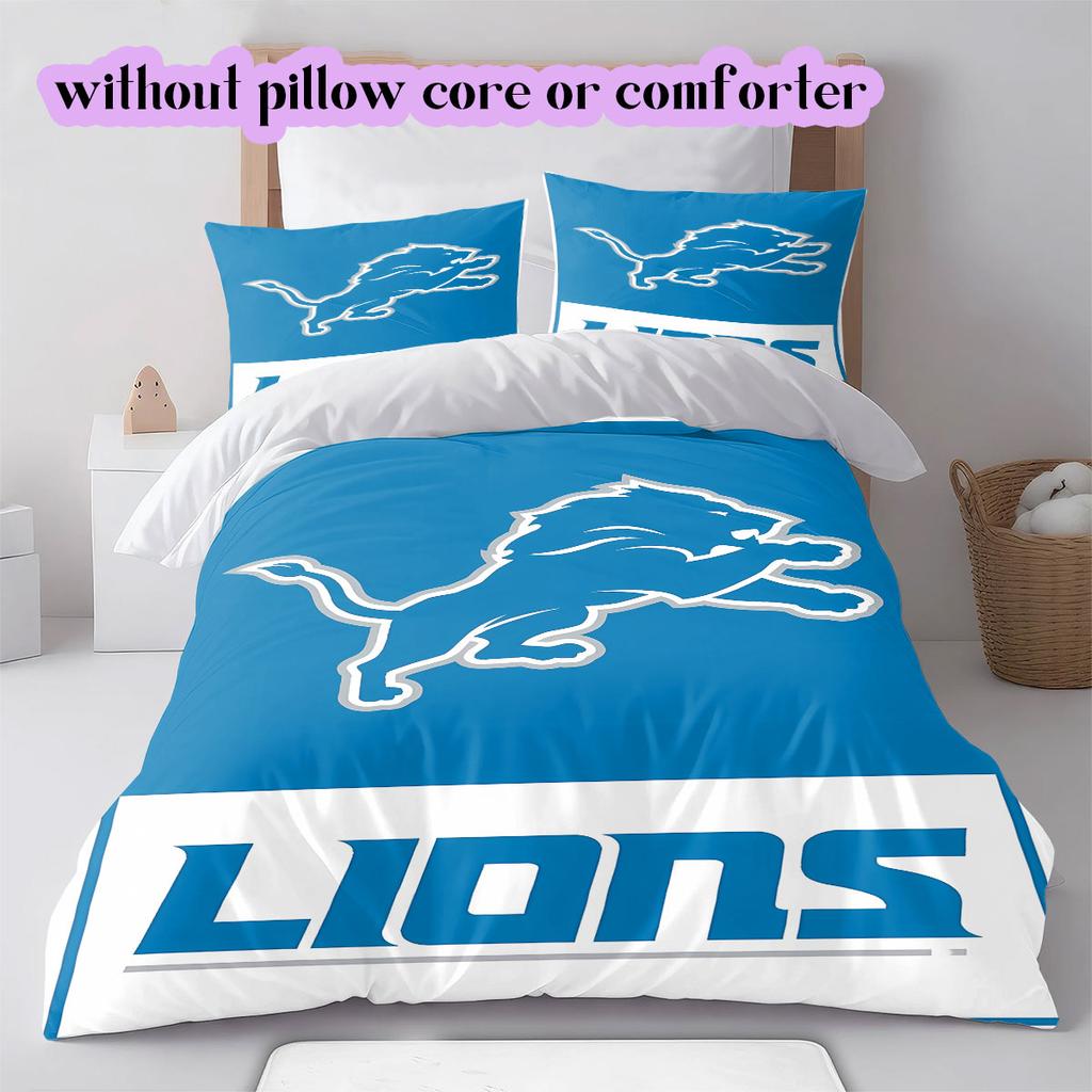 Detroit Lions Pattern Bedding,Quilt Set Quilt Cover Pillowcase Home Birthday Gift (1*duvet cover+2*pillowcase,without core)