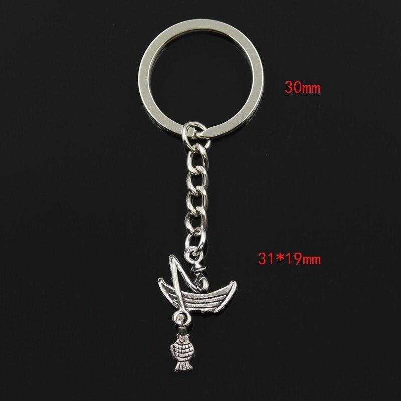 Fashion 30mm Key Ring Metal Key Chain Keychain Jewelry Antique Plated Fisherman Fishing Boat 31x19mm Pendant