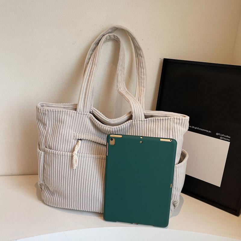 Casual Corduroy Handbag Zipper Closure Light and Large Capacity Shoulder Bags Solid Color Women's Daily Commuter Tote