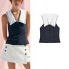 Spring and Summer New Women's Clothing Nautica Style Open Back Detail Decorative Edge V Neck Vest Style Tops Vest 4661700