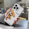 Cute Peeking Teddy Bear Clear Pattern Design Protective Cover for iPhone 17 16 15 14 13 12 11 16E Series Pro Max Plus