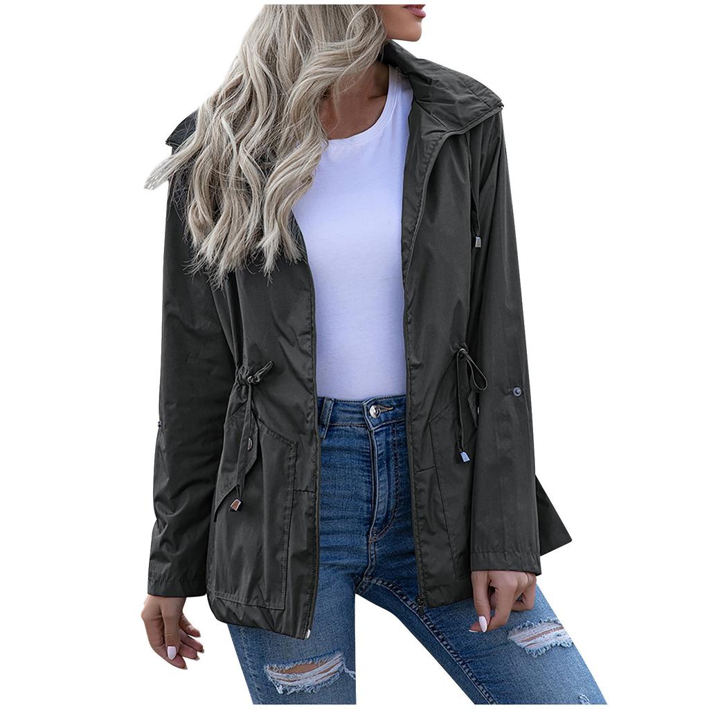 Женская водонепроницаемая куртка-дождевик с капюшоном на молнии средней длины, ветрозащитная водонепроницаемая куртка