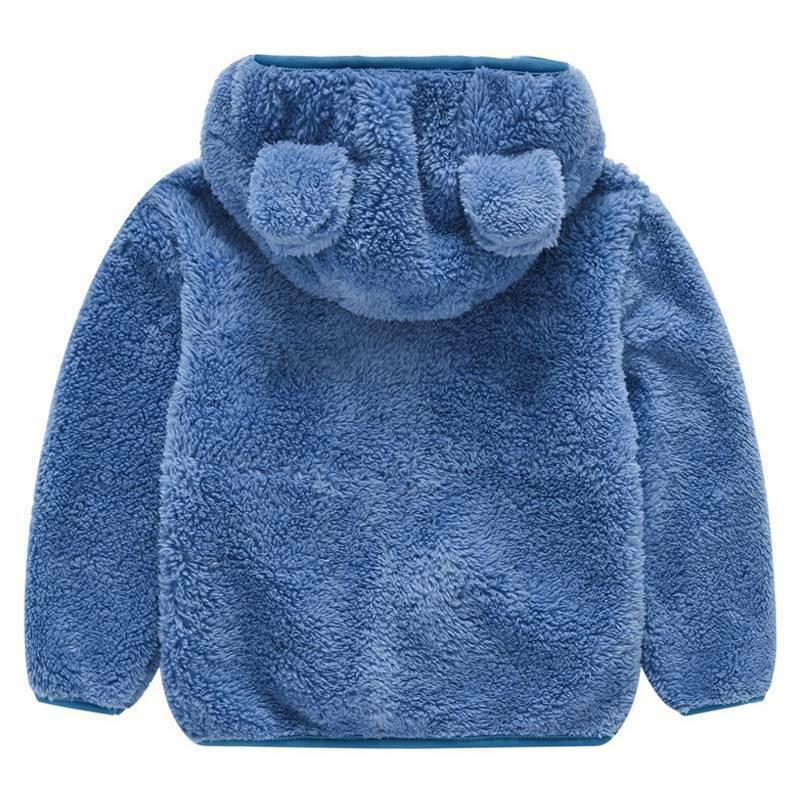 Kids Pure Color Teddy Fur Jackets Children Bear Ear Hoodies Coats Boys Girls Winter Warm Outerwear