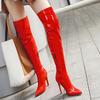 Модные тонкие высокие сапоги женские сексуальные сапоги выше колена на высоком каблуке женские красные черные белые туфли с острым носком танцевальная фетиш-обувь большой размер 45