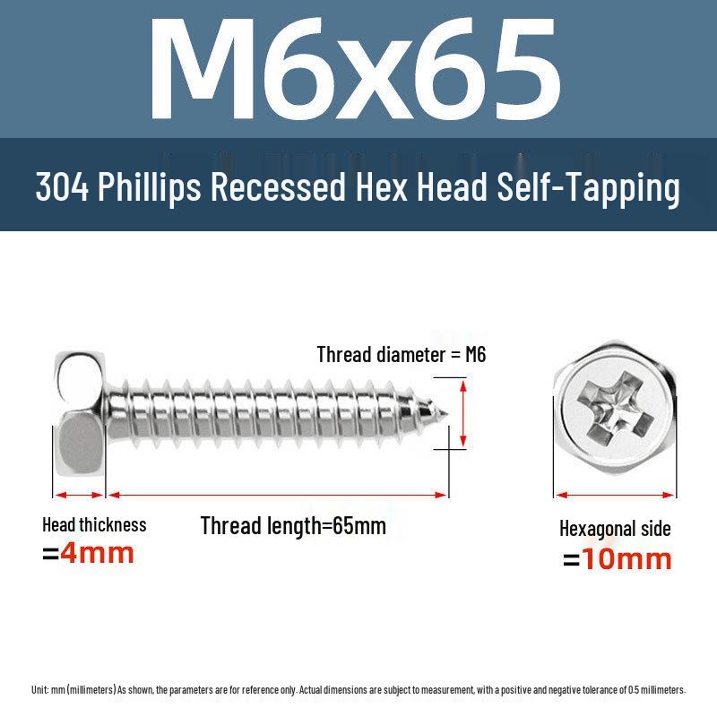 Yigu 304 Stainless Steel Phillips Recessed Hex and Slotted Self-Tapping Screws for Wood, M3-M8