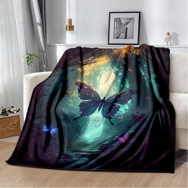 Fantasy Butterfly Flower Cartoon Blanket,Soft Throw Blanket for Home Living Room Bedroom Bed Sofa Couch Picnic Travel Office