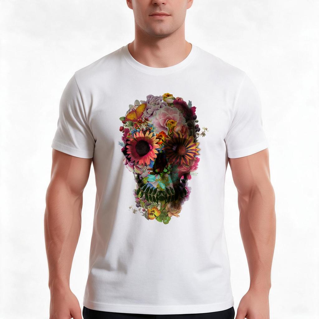 Skull TShirt Summer Casual Cotton Tee Oversized Streetwear Tops Vintage Graphic Print Loose Fit Short Sleeve Cotton
