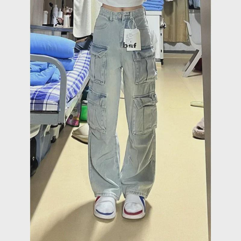 Женский комбинезон High Street Slim 2024 года: Повседневные брюки прямого кроя с широкими штанинами и высокой талией.