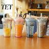 Многоразовый пластиковый стакан с трубочкой, прозрачный, с декором из блесток и герметичной крышкой, аксессуар для ежедневного питья, для студентов, подростков, в дорогу, для воды