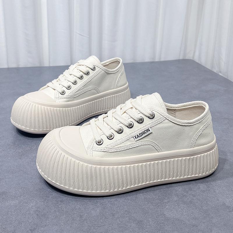 Уродливые милые парусиновые туфли с большой головкой, женские весенние новые туфли с печеньем на толстой подошве, повседневные универсальные туфли с маленьким ароматом, кукольные хлебные туфли