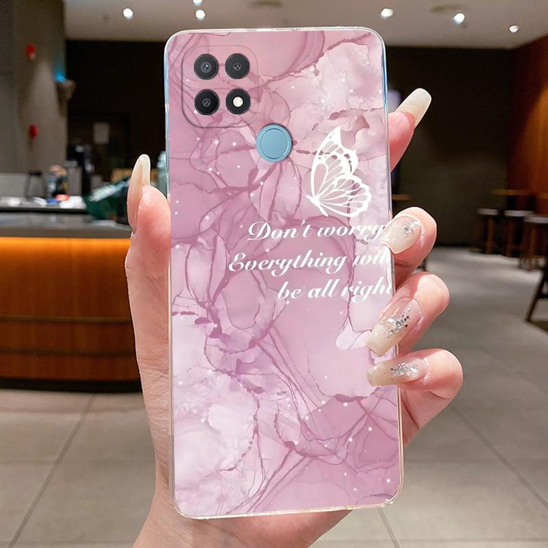For Oppo A15 CPH2185 Case A15S CPH2179 Clear Fashion Butterfly Flowers Painted Soft TPU Back Cover For Oppo A15 A15S Phone Case