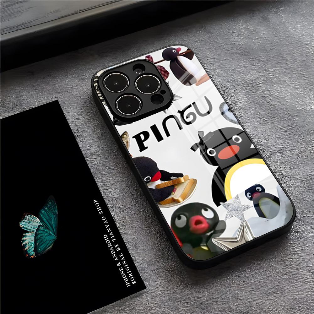 Чехол для телефона P-Pingu Пингвин для iPhone 17 Pro Max 15 Pro 16 14 Plus 12 13 Mini 11 Pro Ударопрочная стеклянная крышка