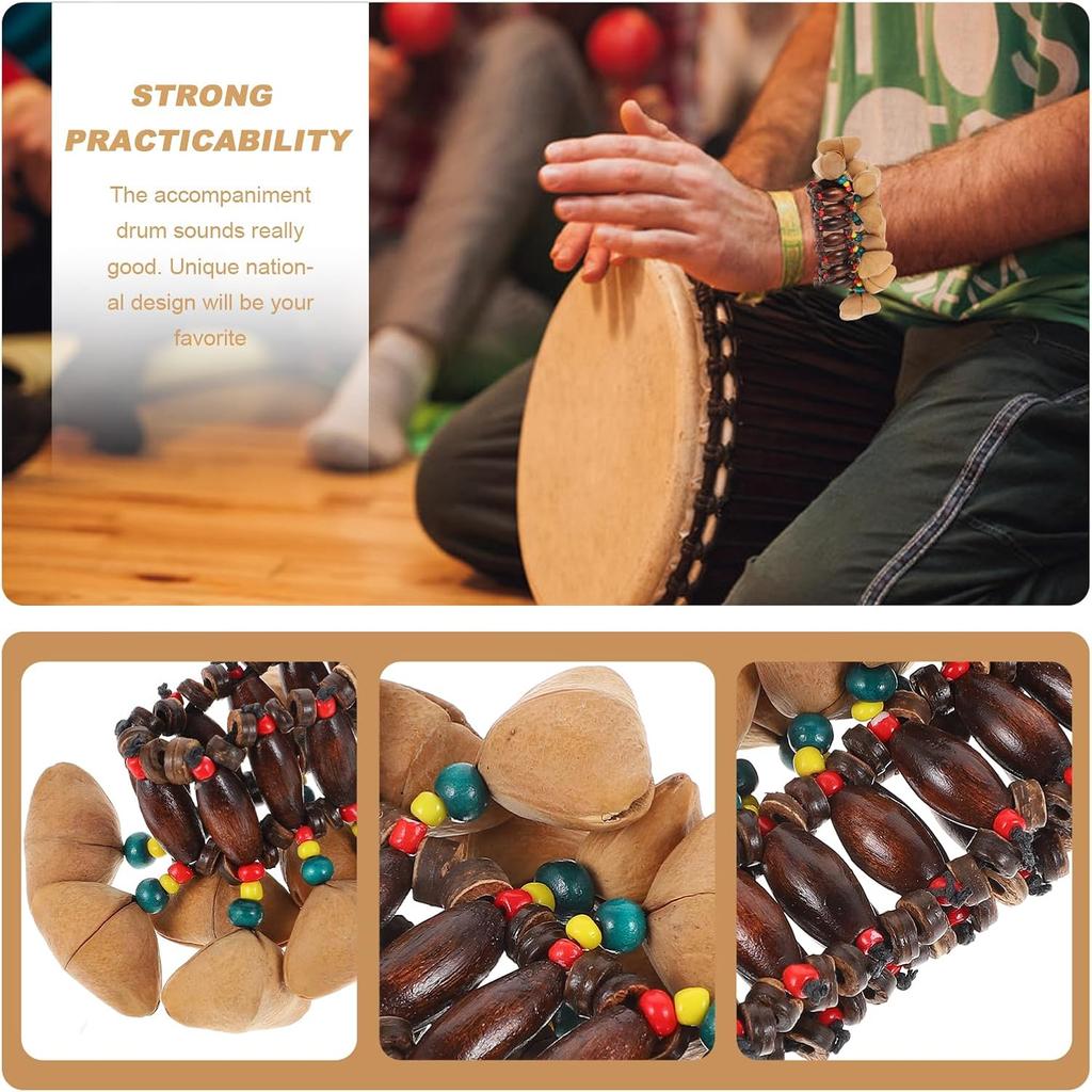 Milisten Тамбора Доминиканская 2 шт. Браслет из африканской скорлупы, музыкальный инструмент, ручной колокольчик, браслет с африканским орехом, браслет, музыкальный инструмент, барабан