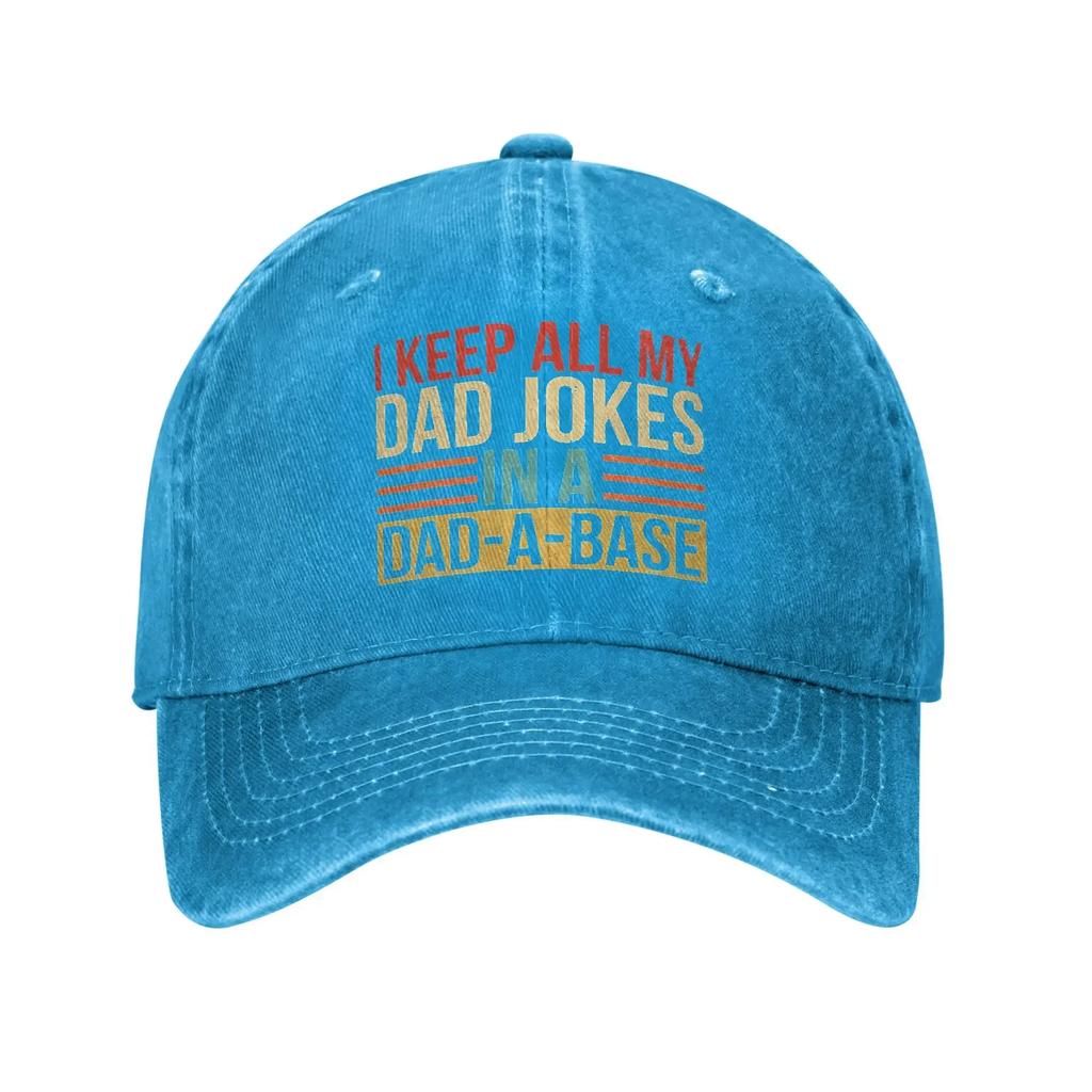 I Keep All My Dad Jokes In A Dad-A-Base Baseball Cap Unisex Distressed Washed Snapback Cap Daddy Father's Day Outdoor Gift Caps