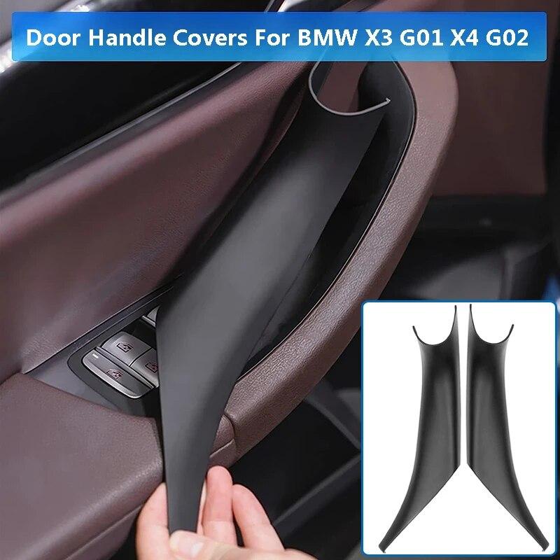 For BMW X3 X4 G01 G02 2018-2022 Interior Inner Door Handle Trim Cover Carbon Fiber Look Black ABS Plastic