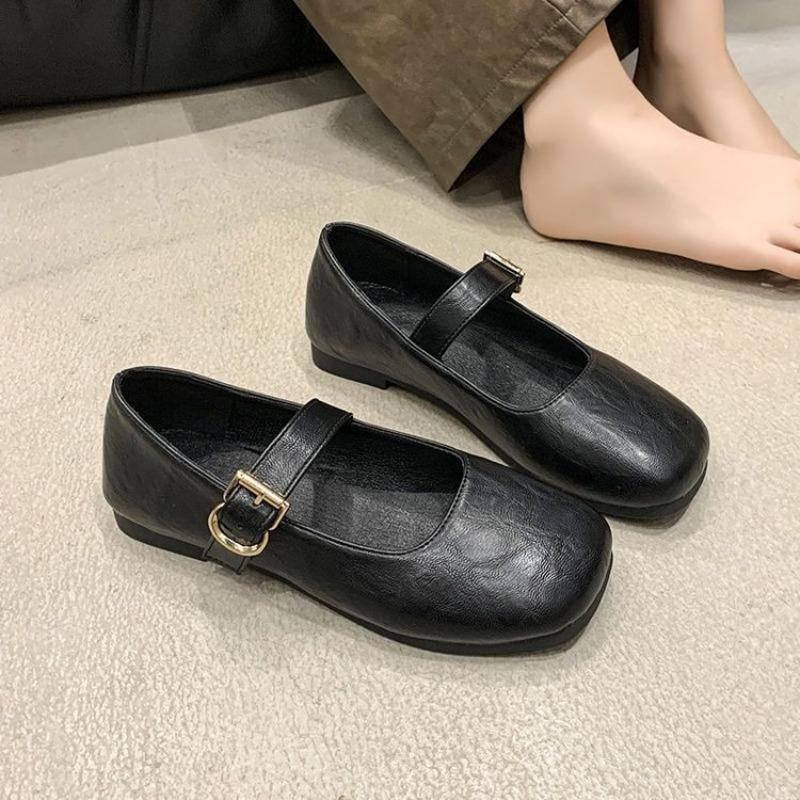 Универсальные туфли Мэри Джейн с квадратным носком, темпераментные, для работы, женские, осенние, новые, ретро, одинарные туфли, на плоской подошве, маленькие кожаные туфли