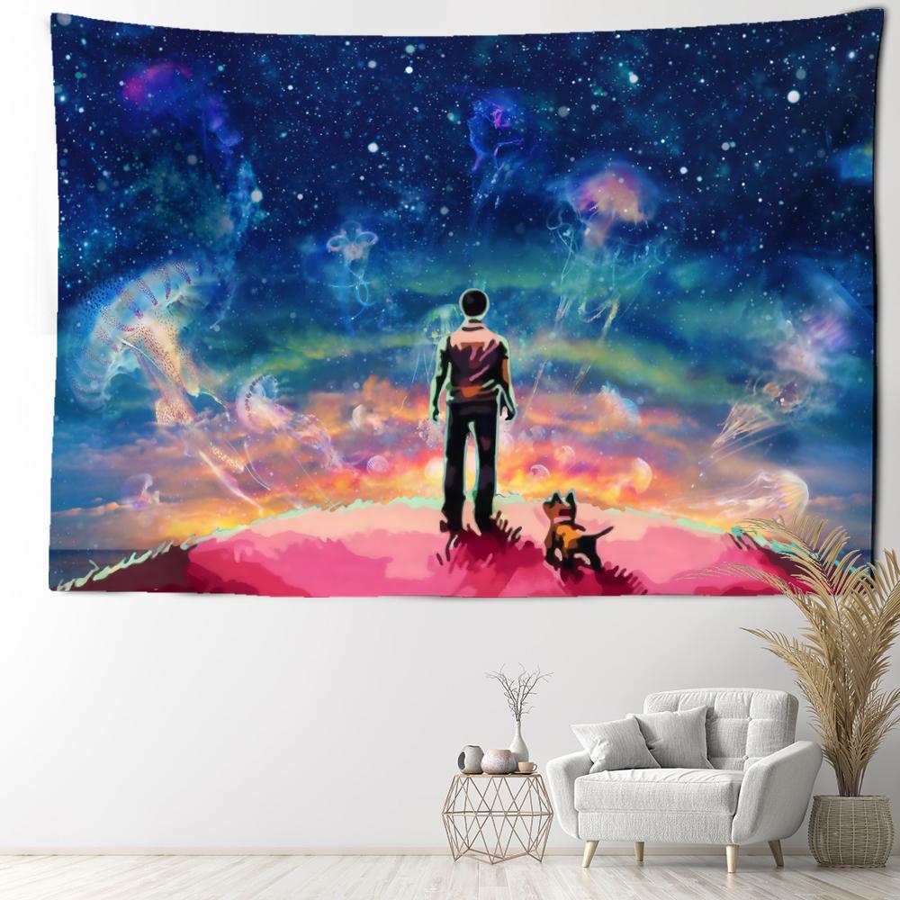 Мультфильм Звездное Небо Назад Тень Гобелен Настенный Висячий Таинственное Искусство Хиппи Тапиз Абстрактная Эстетика Комната Домашний Декор