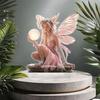 Pink Fairy Angel Holding  Moon 2D 8in Dreamy Acrylic Home Desktop Decor Artistic Design Color Printing Delicacy Girl Party Gift