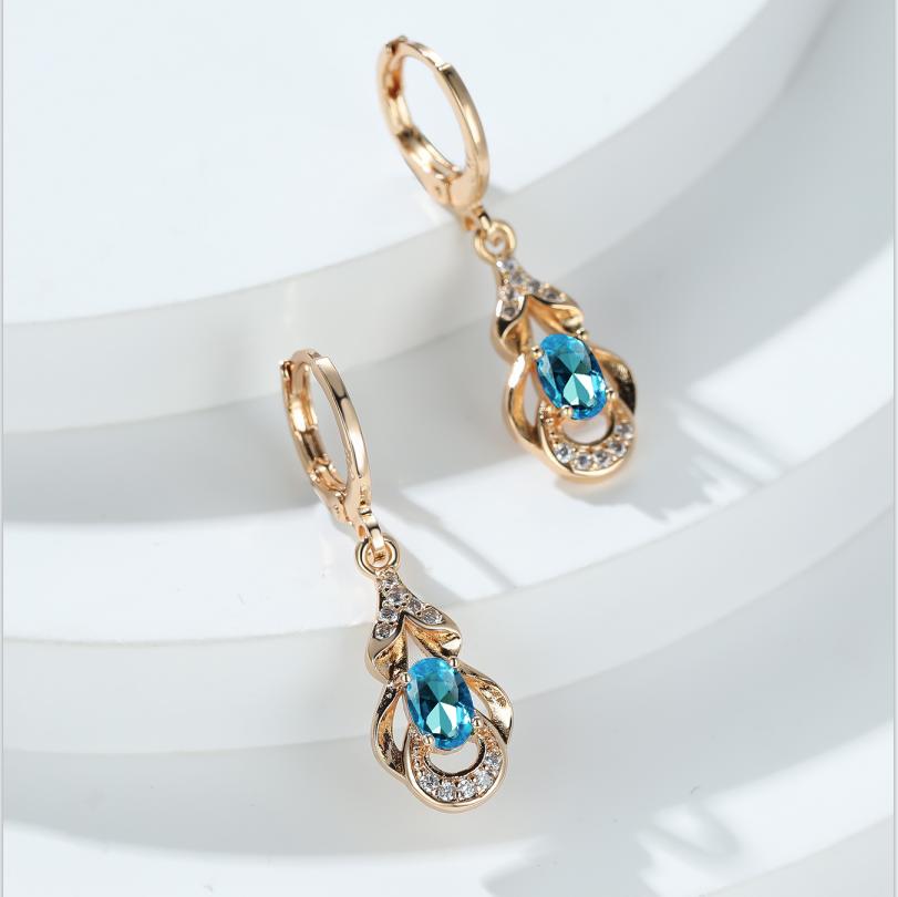 Элегантные серьги-капли золотого цвета в этническом стиле для женщин, серьги-капли с синим камнем, ювелирные изделия