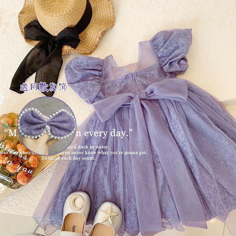 Girls Purple Lace Dress Princess Style Birthday Party Runway Show Kids Winter Dresses
