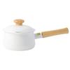 Fuji Enamel Milk Pan with Lid, 15cm, 1.2L, Induction Compatible, White, Long Handle, Enamel Saucepan