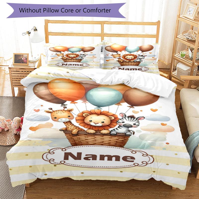 3pcs Custom Name Animals Bedding Set Duvet Cover Closure Includes 1 Duvet Cover & 2 Pillowcases, Soft and Comfortable for All Seasons.