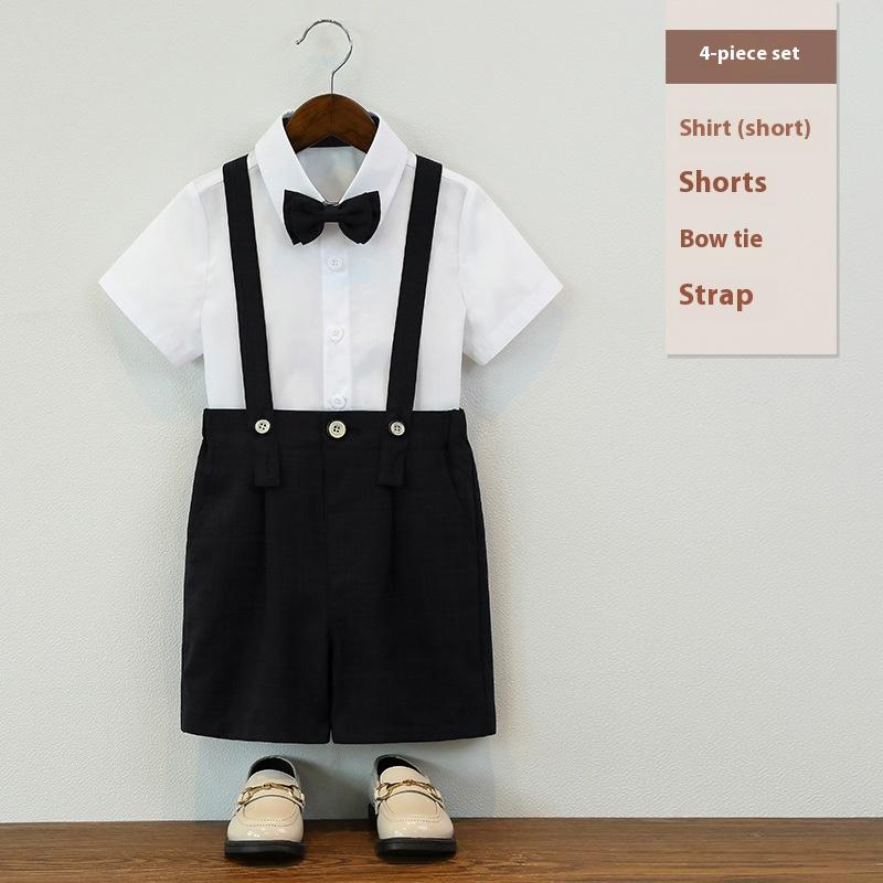 Смокинг на день рождения для малышей, летний британский стиль, свадебный костюм для мальчиков, белый элегантный детский хор, торжественная одежда для выступлений 6 8 лет