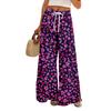 Women Summer Boho Palazzo Pants High Waist Wide Leg Rinting Casual Trousers With Pockets