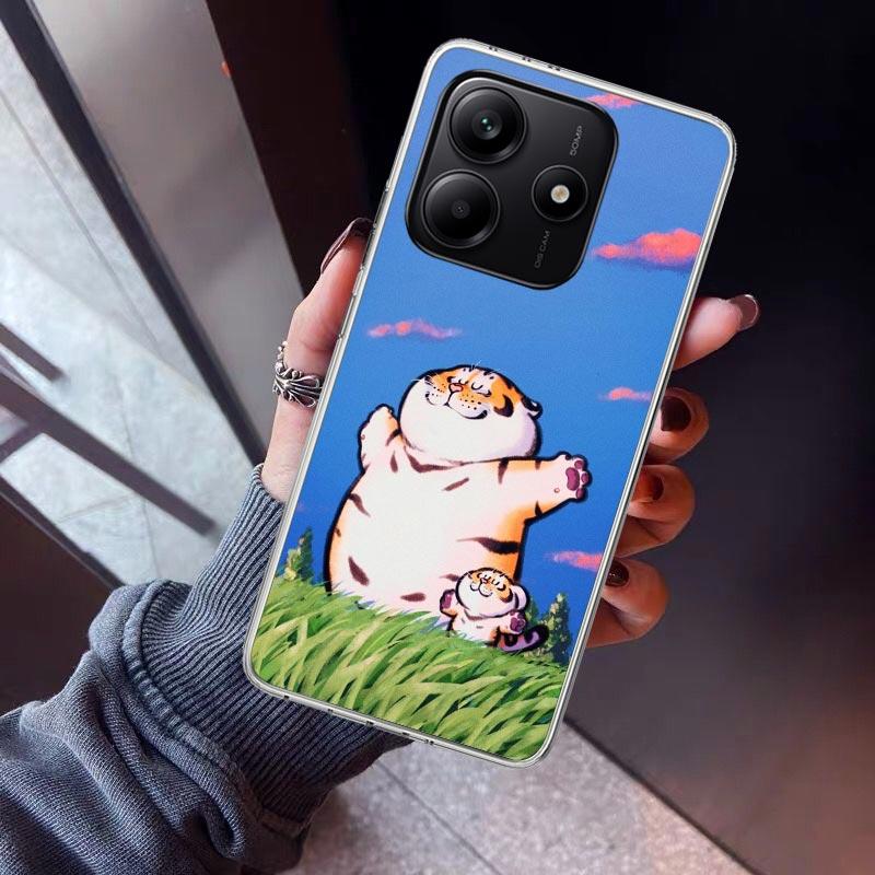 Cartoon Fat Tiger Phone Case For Xiaomi Redmi Note 10 11 12 13 14 15 Pro Plus 11S 12S 14S 11T 11E 10S Soft TPU Back Cover Redmi