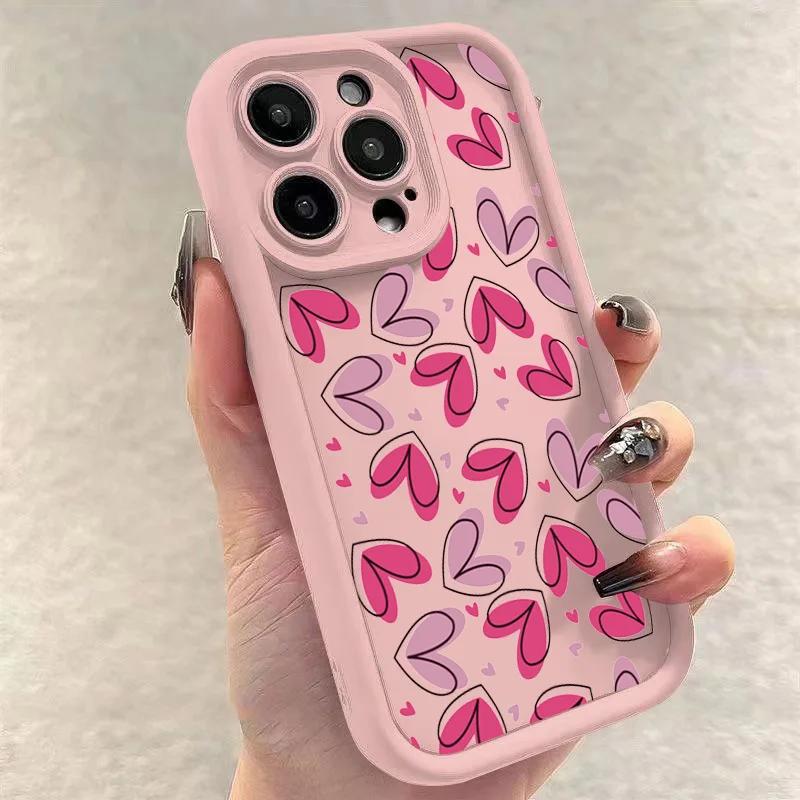 Розовый чехол для телефона в форме сердца из мягкого силикона для iPhone 17 16 15 14 13 12 11 Pro Max 16e X XR 7 8 Plus Ударопрочная задняя крышка
