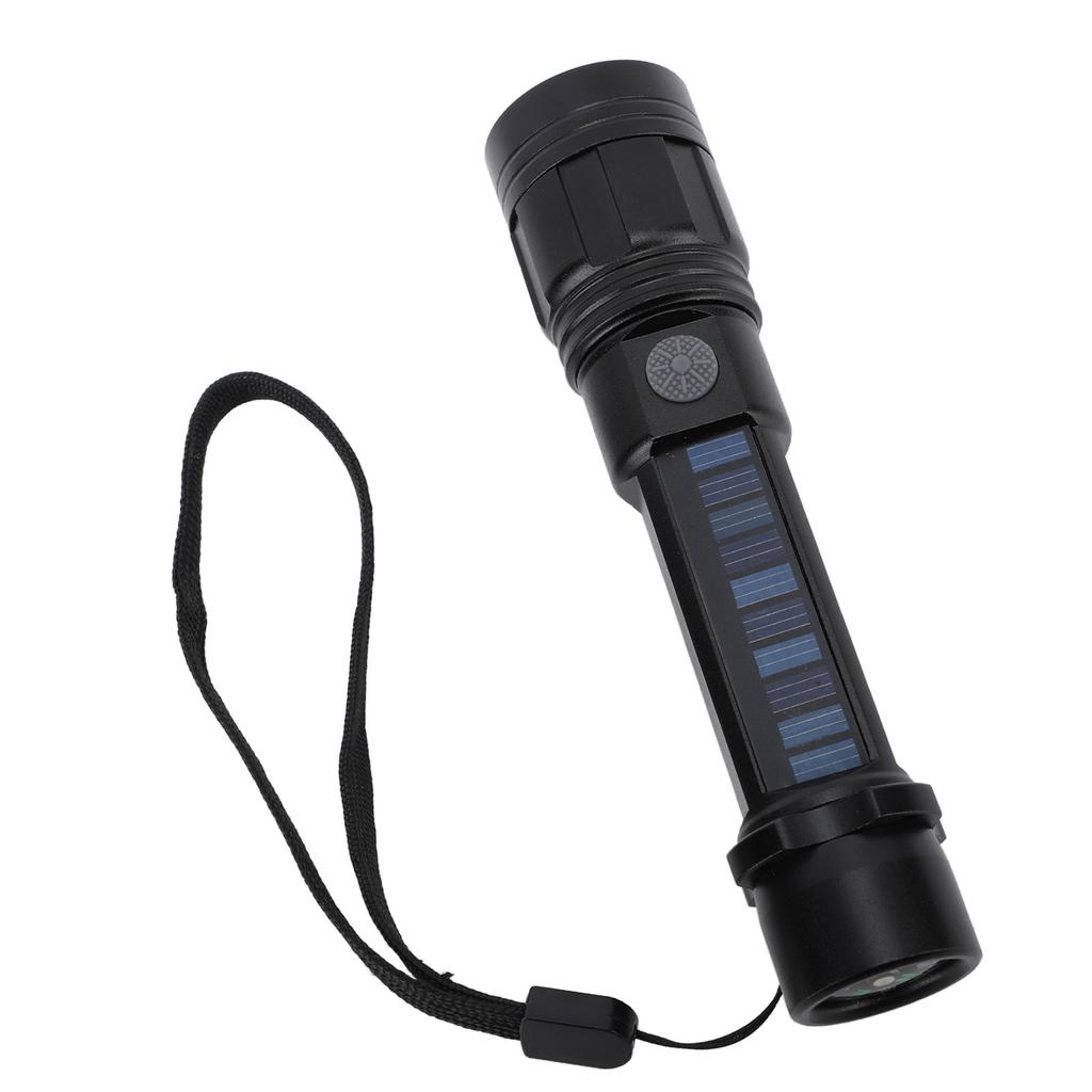 LED Flashlight Zoomable 3 Light Modes USB Or Solar Charge Compass Design Bright Flashlight for Outdoor Adventure Camping