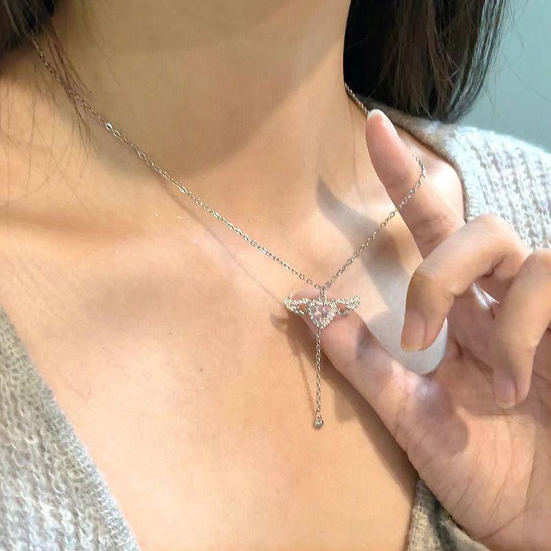 Розовые Крылья Ангела Сердце Кулон Ожерелье Серьги с Бахромой Женские Ювелирные Изделия
