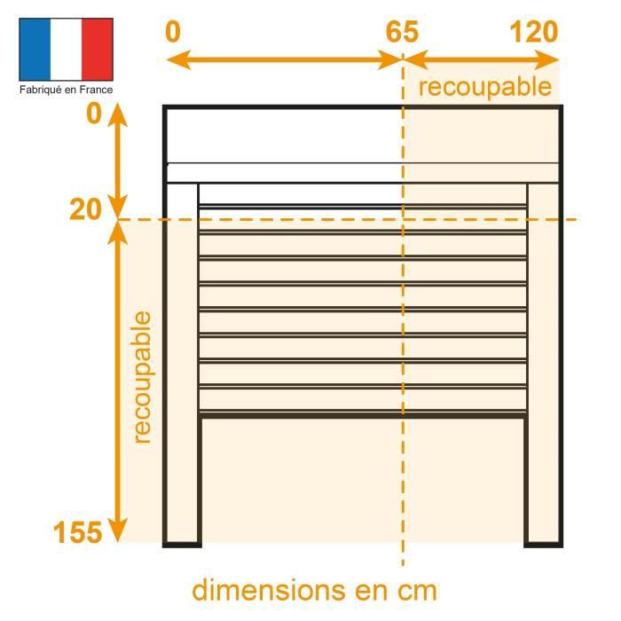Volet roulant H155 x L120 cm PVC recoupable en largeur et hauteur - Manoeuvre électrique radio - Coloris Blanc -