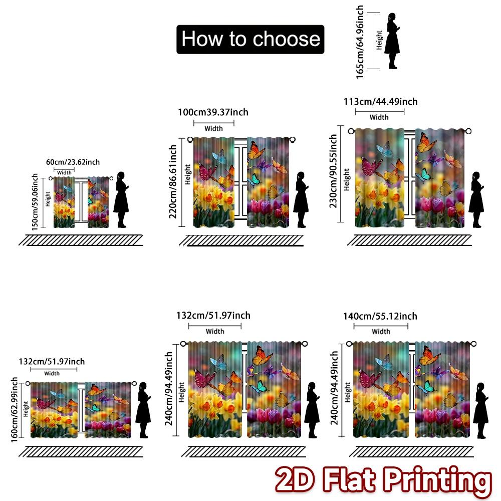 2D flat printing 2pcs Curtain Drapes Spring Butterflies and Flowers Digital Printed Polyester Drapes All Season Party & Holiday